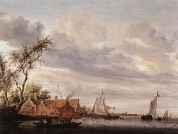 薩洛矇 凡 雷斯達爾 River Scene with Farmstead 薩洛矇 凡 雷斯達爾 River Scene with Farmstead